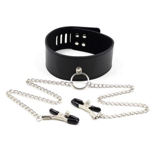 Collare ecopelle con catene - ecopelle,